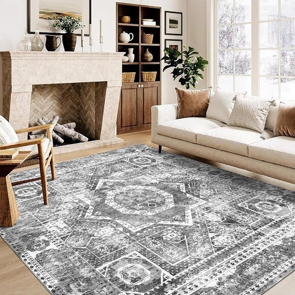 NEW Machine Washable Rug 5' x 7' Vintage Design Area Rugs with Non Slip Rugs - Picture 3 of 9